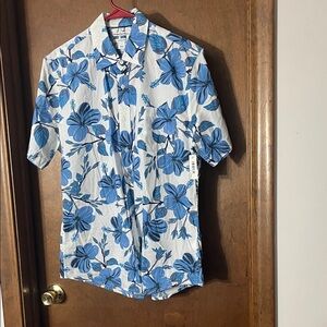 Amazon Essentials Men’s Slim Fit Blue Floral Button-Up Shirt Size L